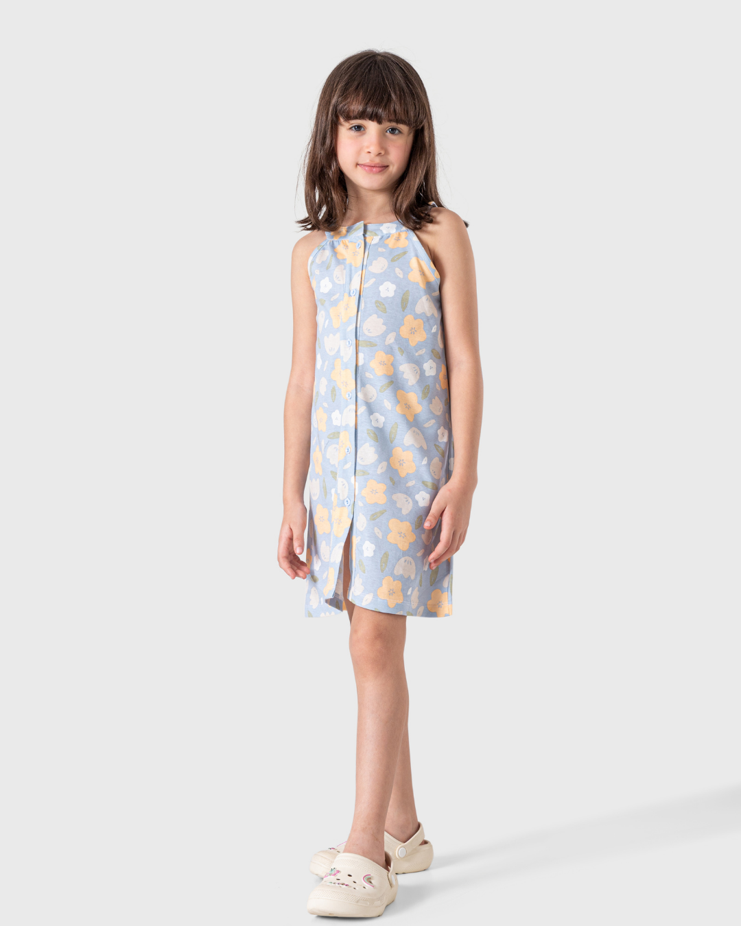 فستان قطن مطبوع بورود صيفية