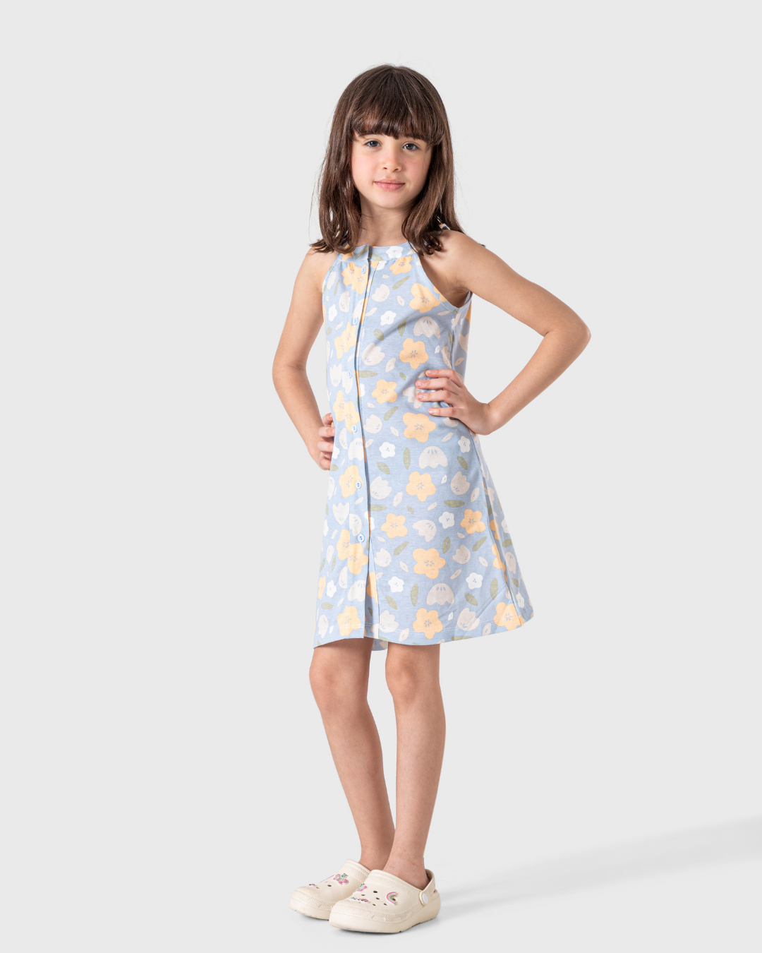 فستان قطن مطبوع بورود صيفية