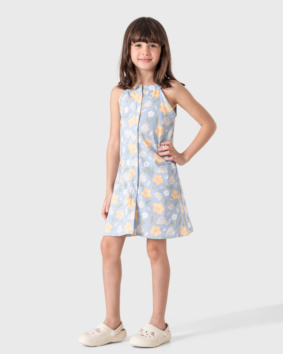 فستان قطن مطبوع بورود صيفية