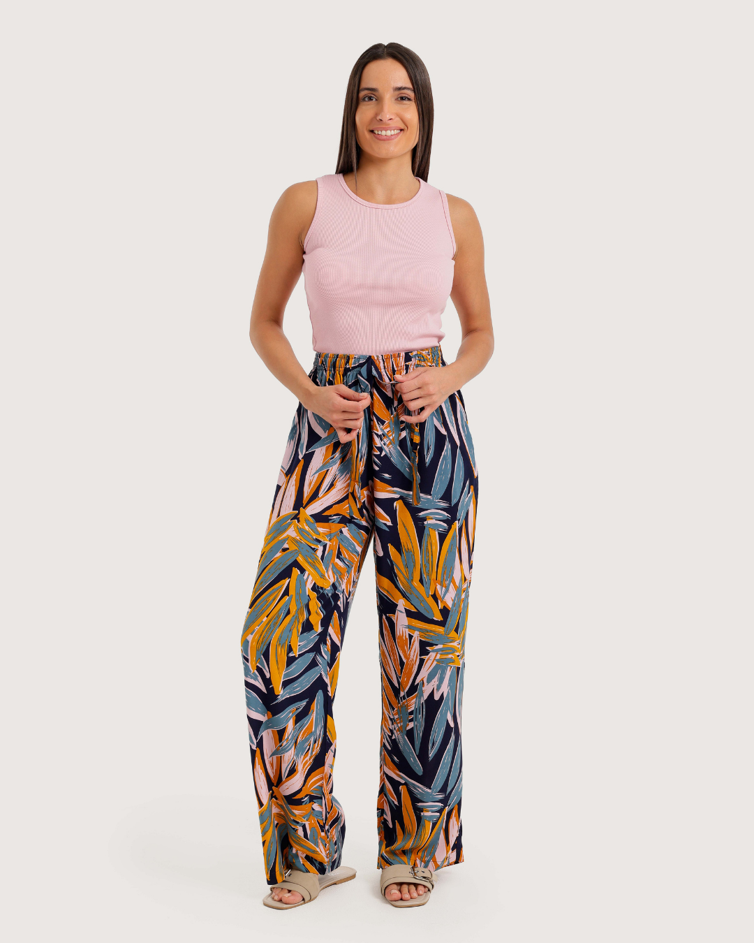 Women's viscose leaf print pants