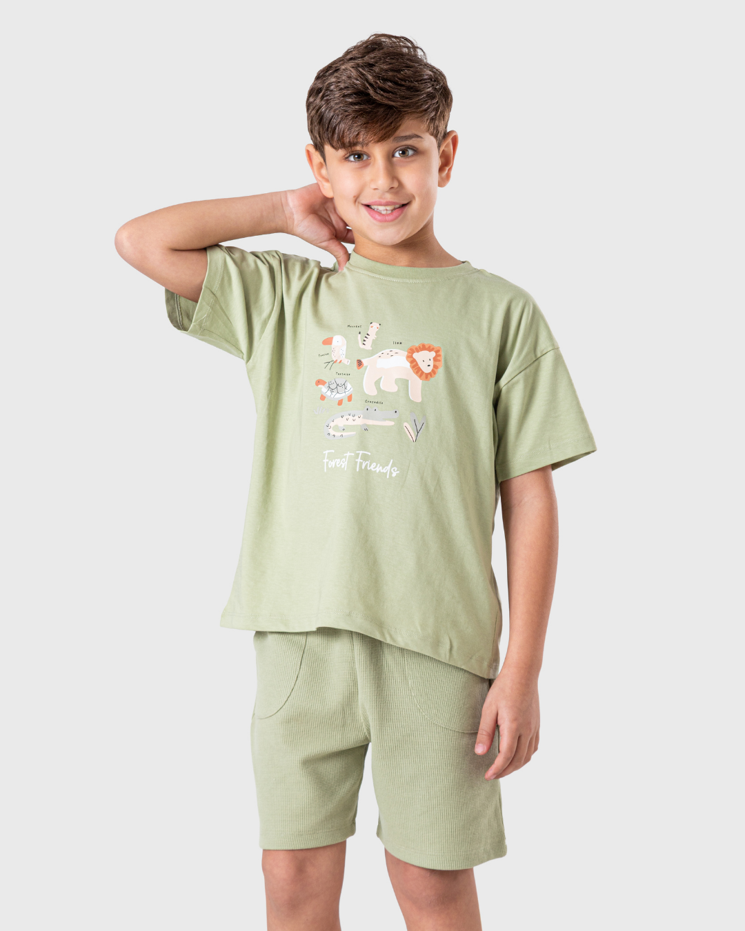 Forest pajamas in earthy tones for a stylish boy