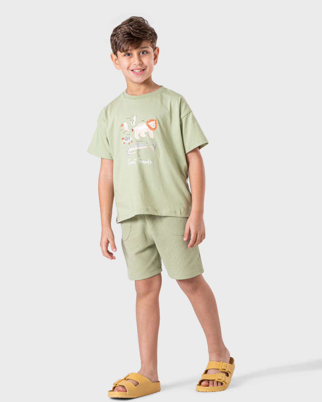 Forest pajamas in earthy tones for a stylish boy