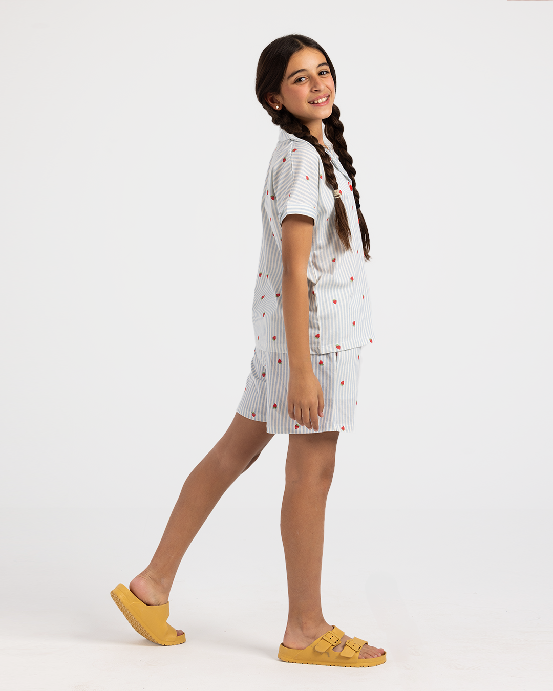 Sweet things button up pajama in strawberry stripe