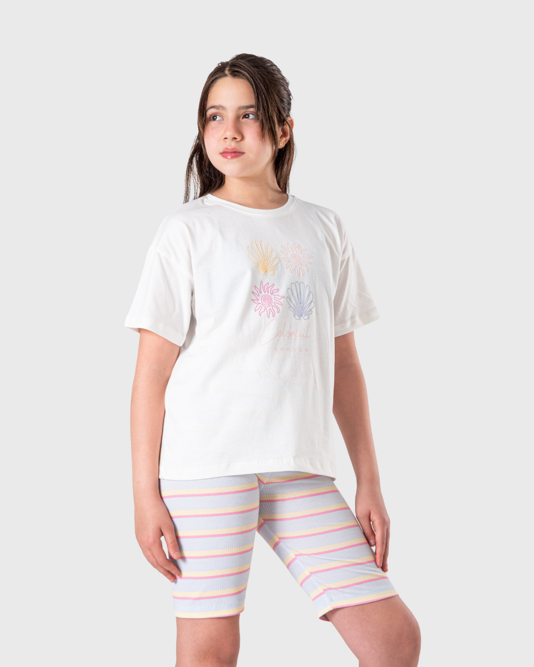 بيجاما بناتي مخططة بألوان زاهية