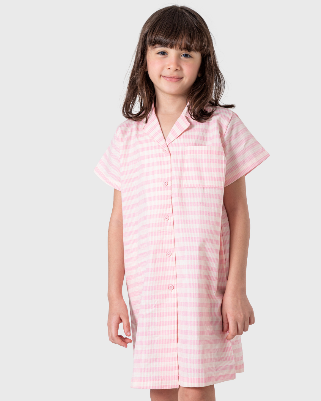 Classic striped girls' nightgown in shades of pink