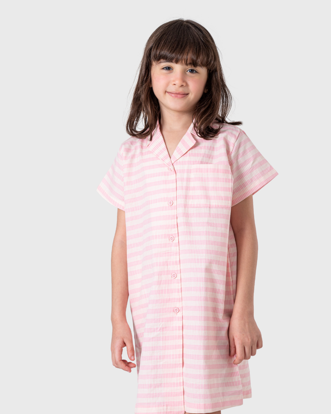Classic striped girls' nightgown in shades of pink