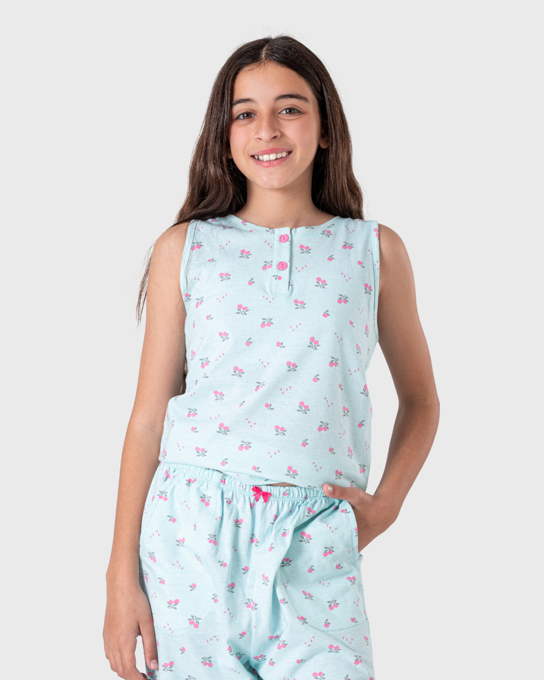 بيجاما بناتي للمراهقات بطبعة فواكه زاهية