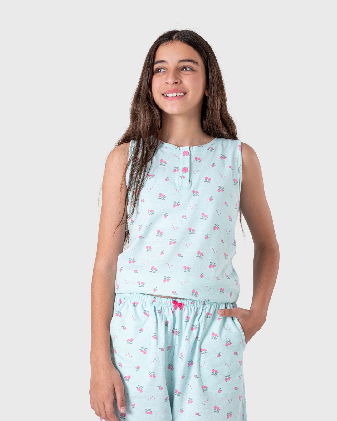 بيجاما بناتي للمراهقات بطبعة فواكه زاهية