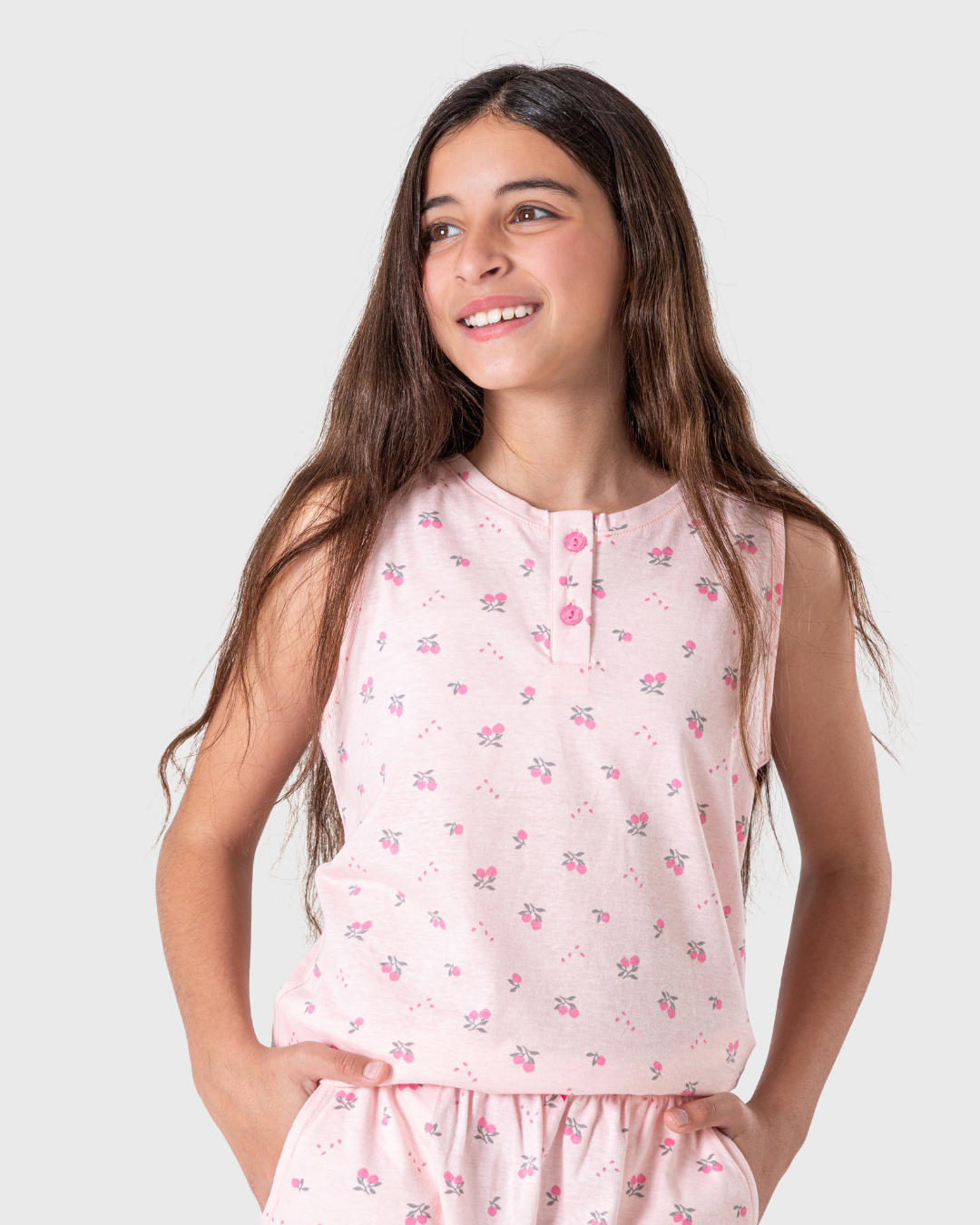 بيجاما بناتي للمراهقات بطبعة فواكه زاهية