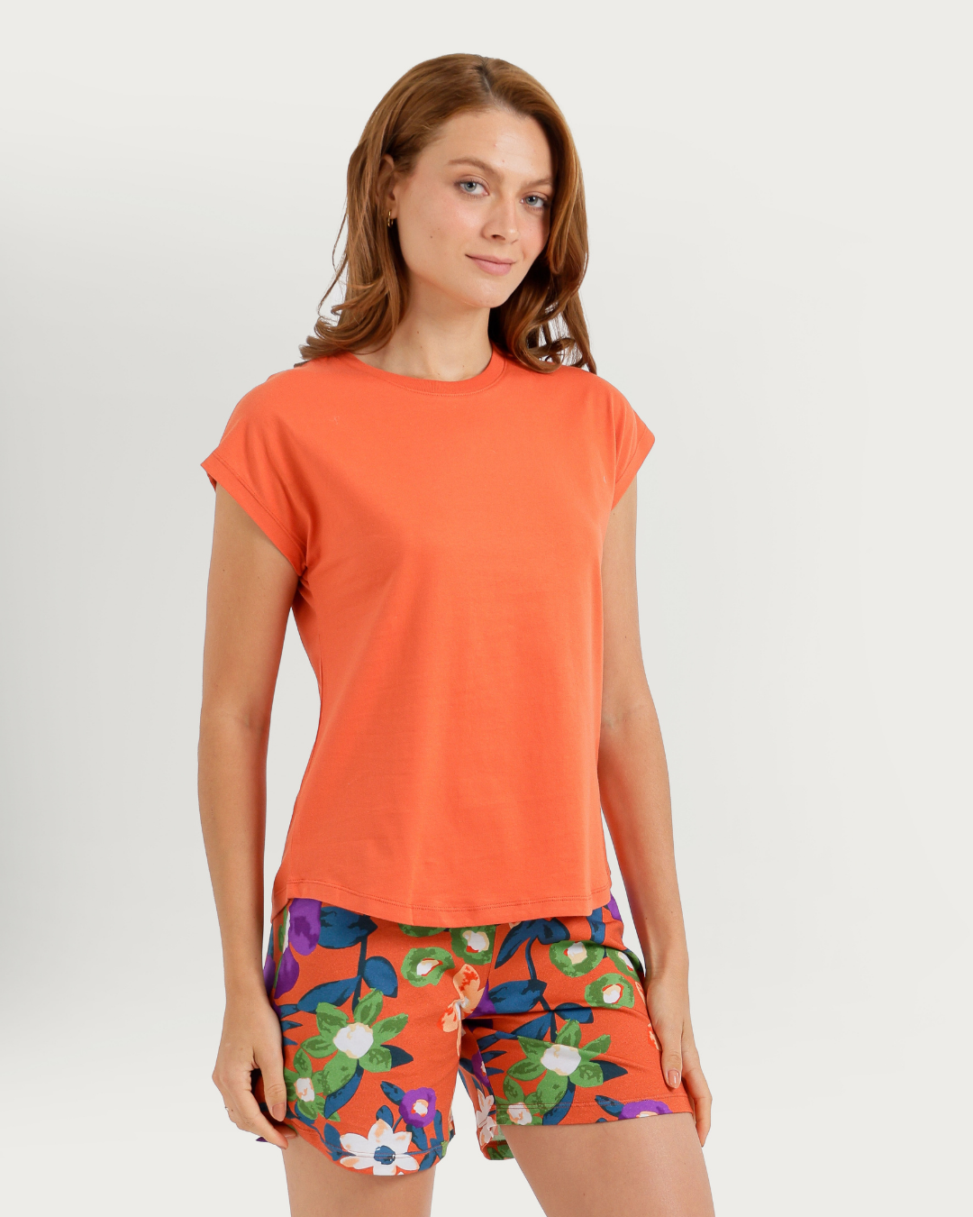 Women's Pajama Shorts with Orange Flowers
