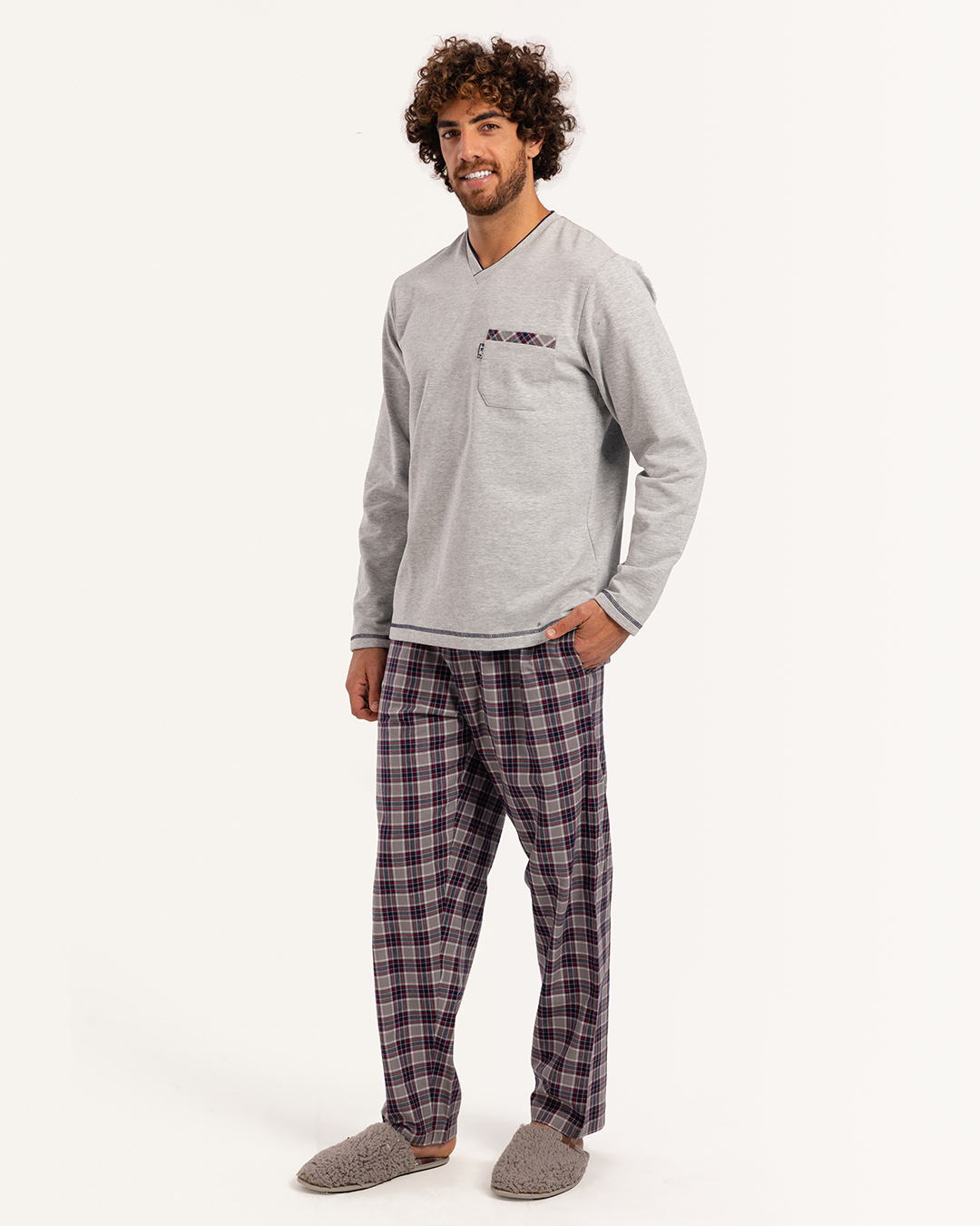 V بيجاما رجالى ميلتون توب سادة بنطلون  كاروه