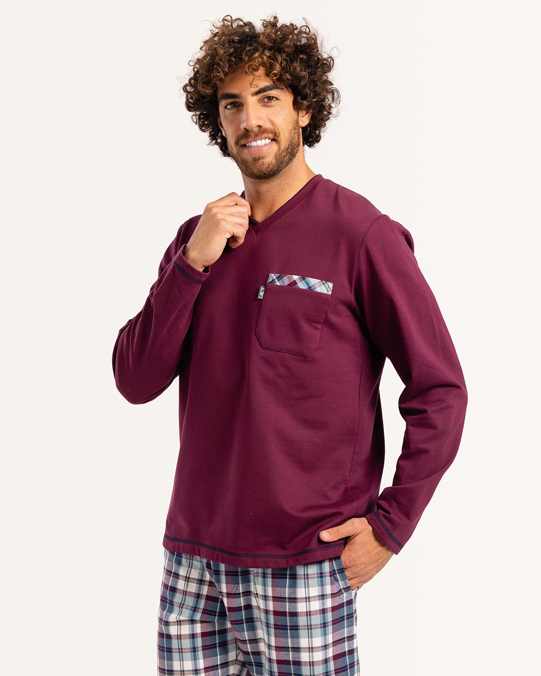 V بيجاما رجالى ميلتون توب سادة بنطلون  كاروه