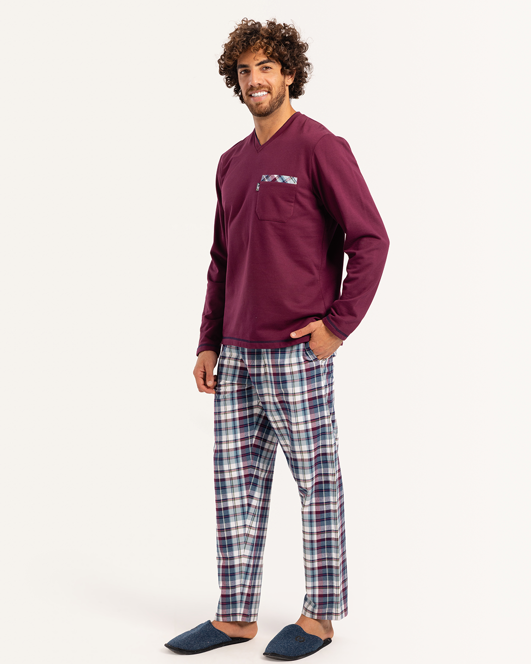 V بيجاما رجالى ميلتون توب سادة بنطلون  كاروه