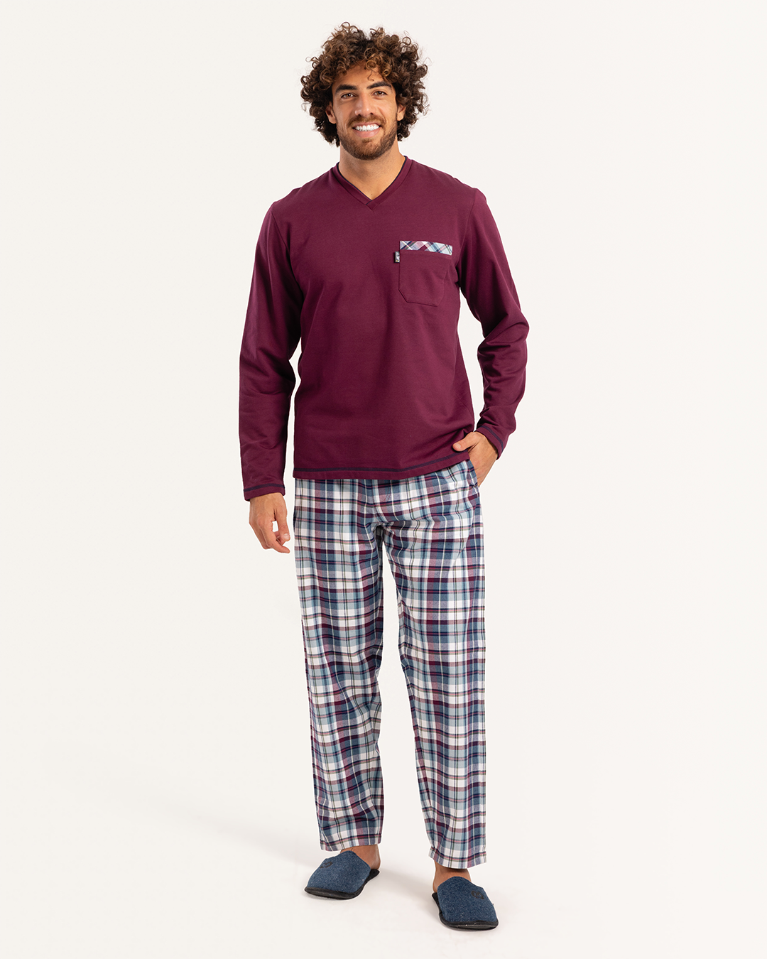 V بيجاما رجالى ميلتون توب سادة بنطلون  كاروه