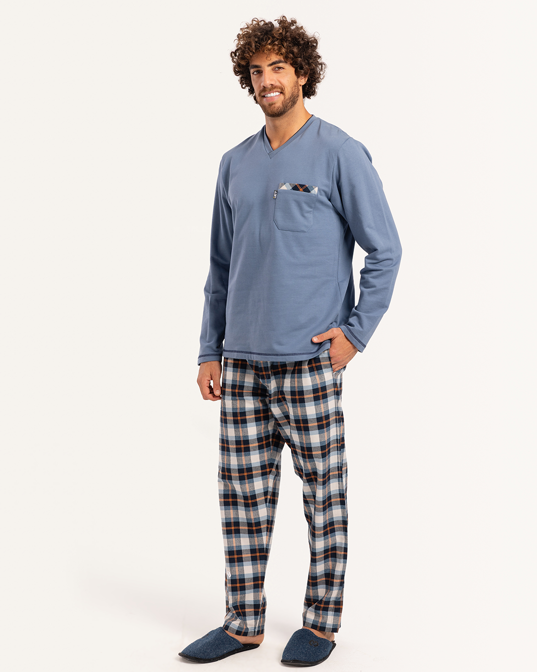 V بيجاما رجالى ميلتون توب سادة بنطلون  كاروه