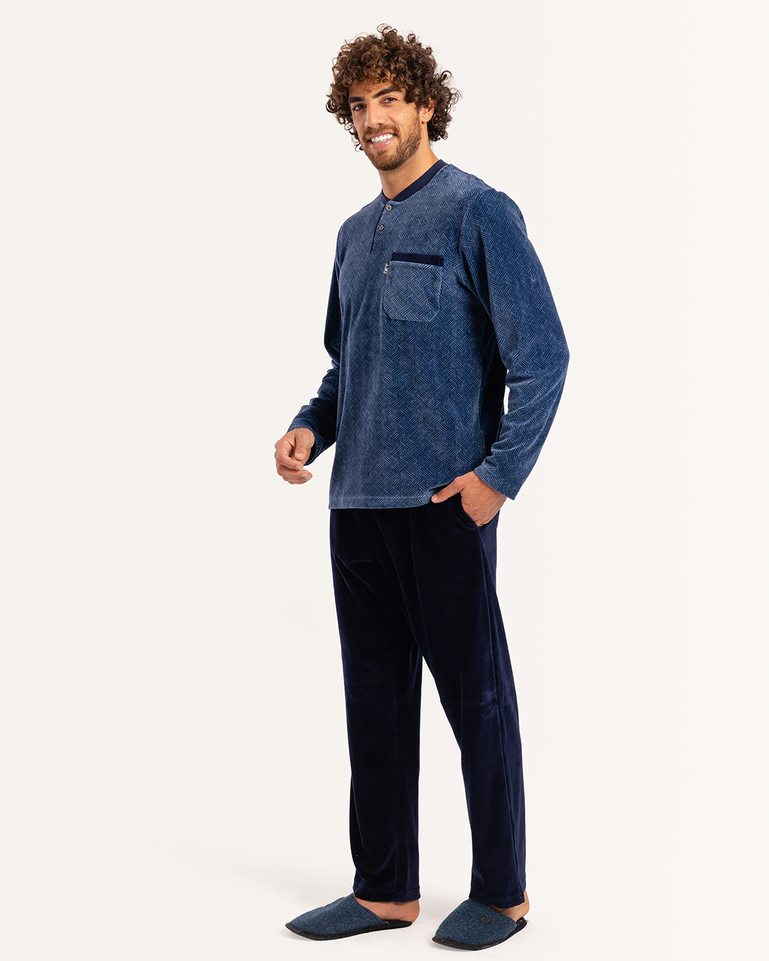 بيجاما رجالى قطيفة بنطلون ساده