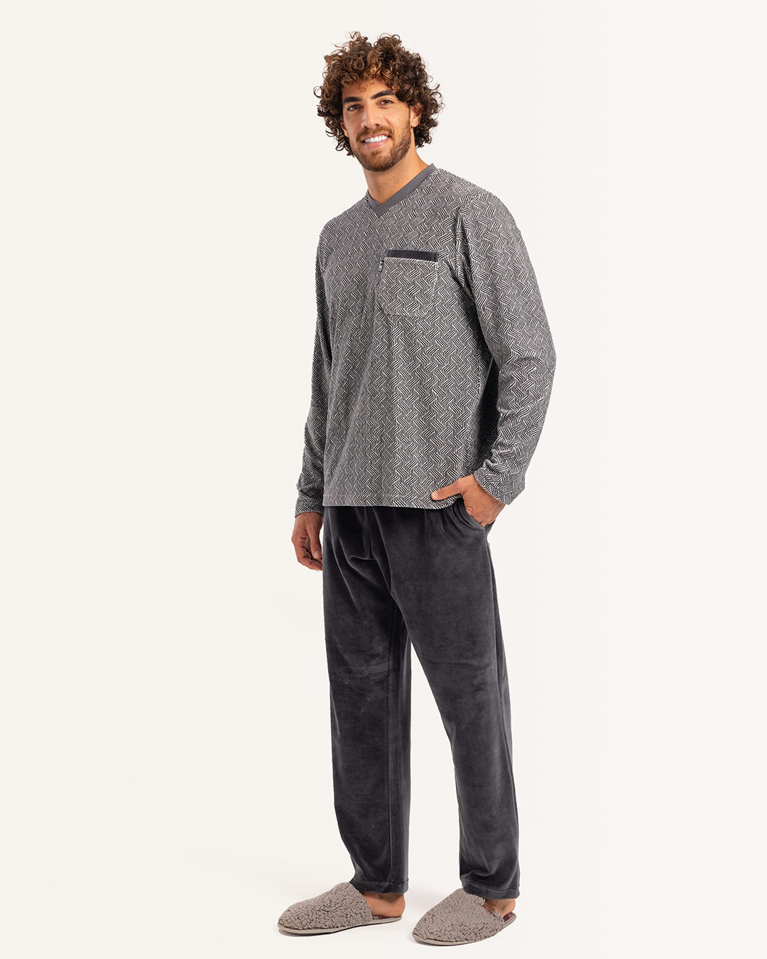 بيجاما رجالى قطيفة بنطلون ساده