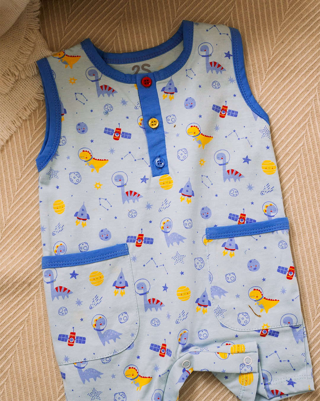 Baby romper with space dinosaurs