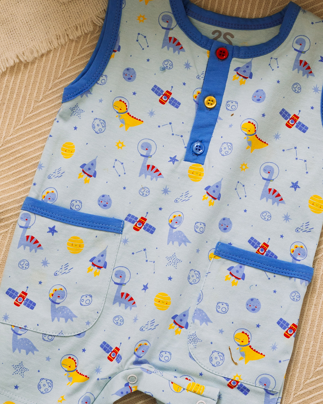 Baby romper with space dinosaurs