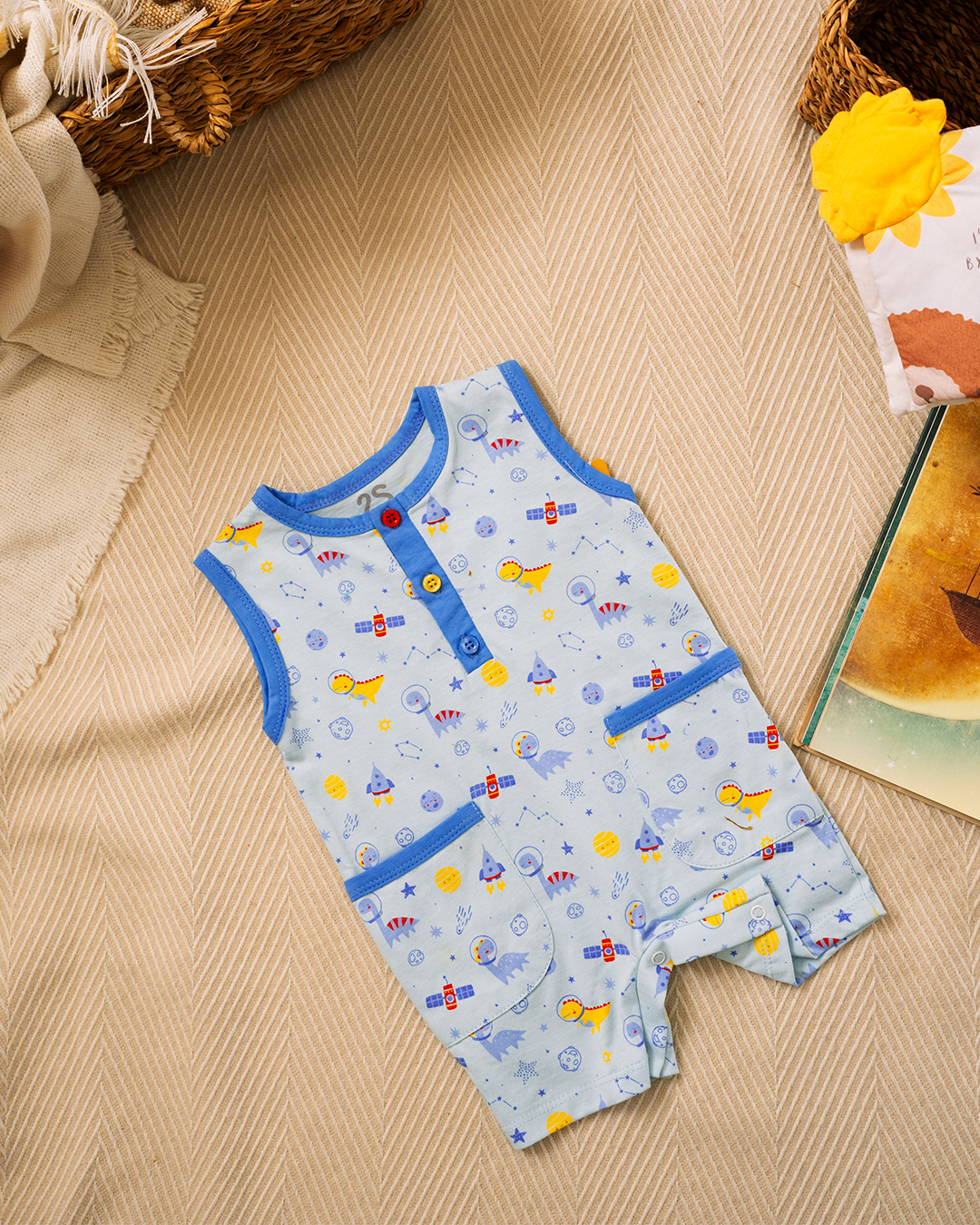 Baby romper with space dinosaurs