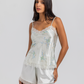 Printed satin shorts set