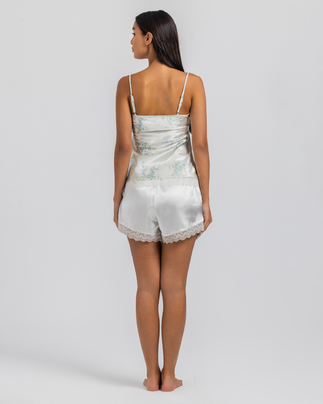 Printed satin shorts set