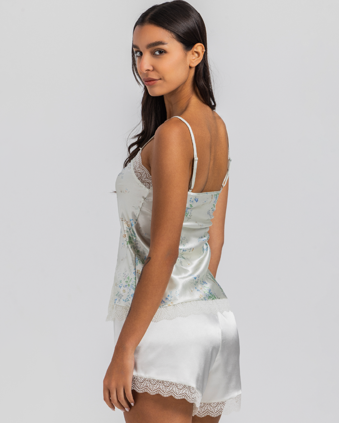 Printed satin shorts set
