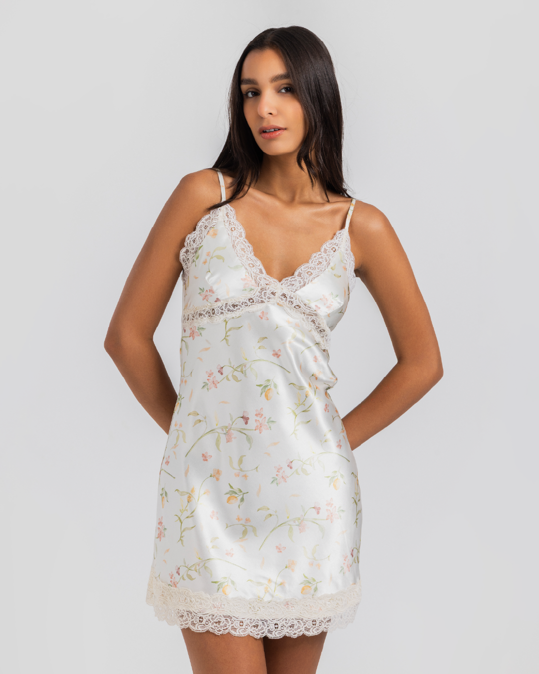Short printed satin shirt