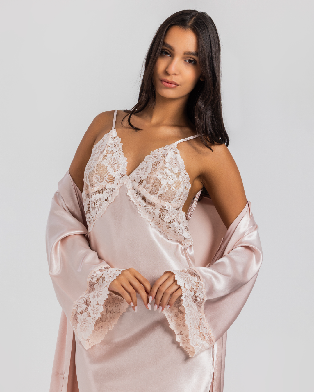 Satin Set Long Shirt and Robe