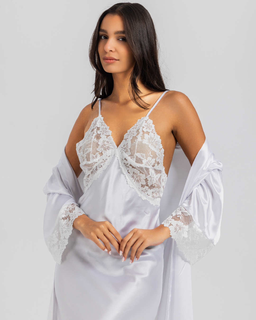 Satin Set Long Shirt and Robe