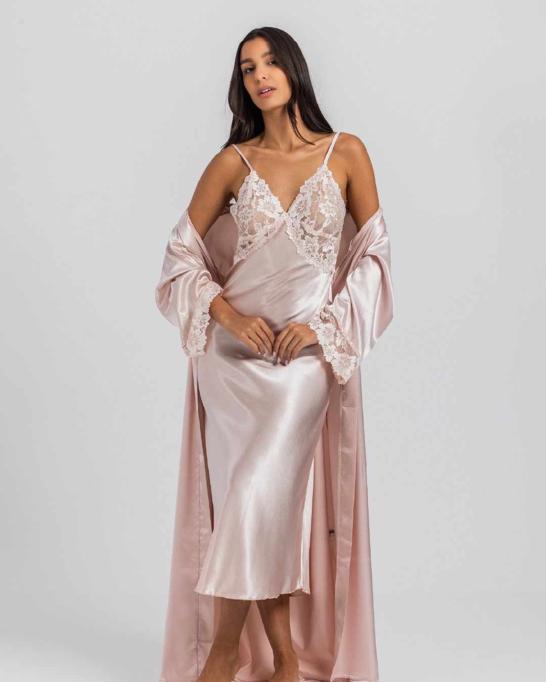 Satin Set Long Shirt and Robe