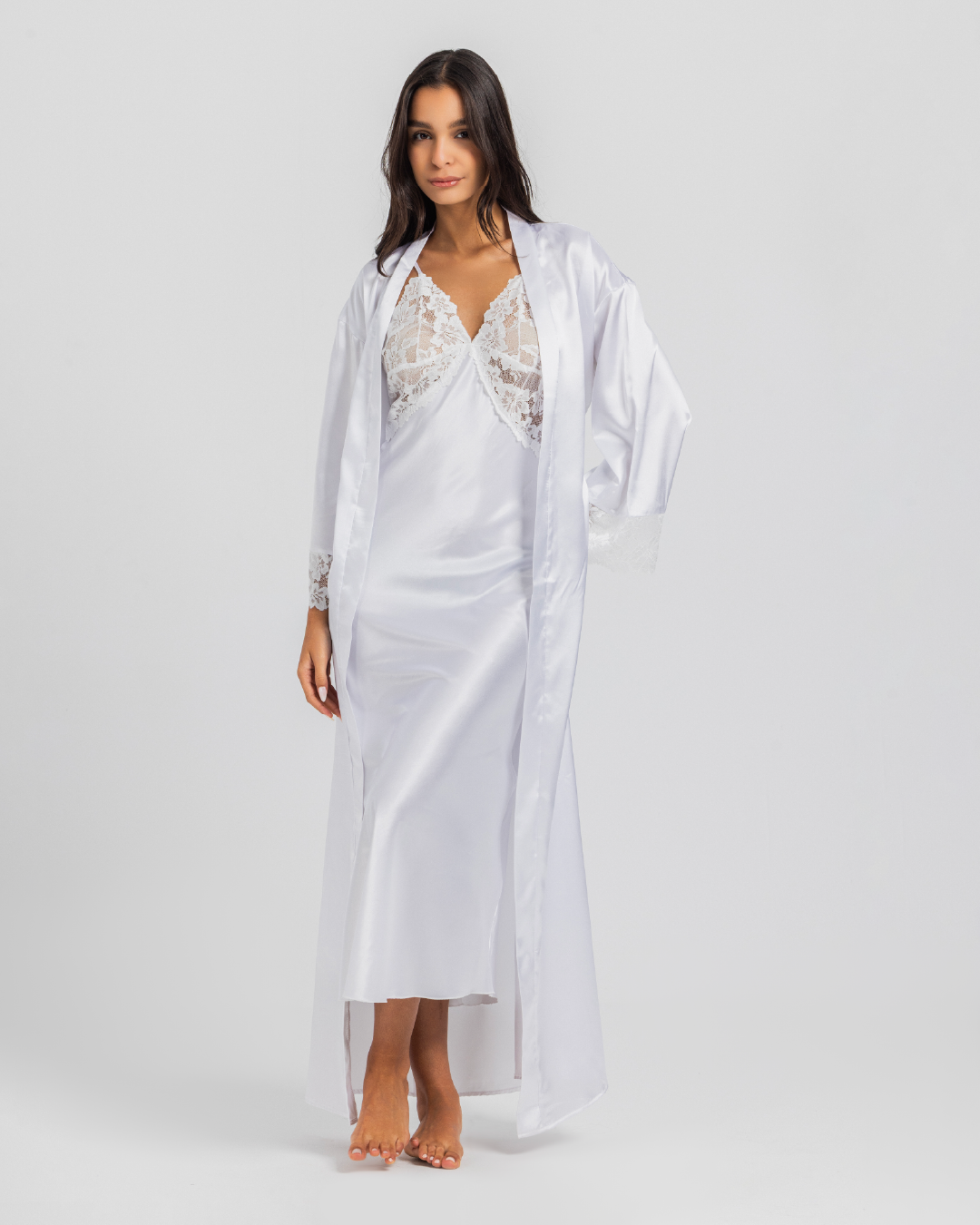 Satin Set Long Shirt and Robe