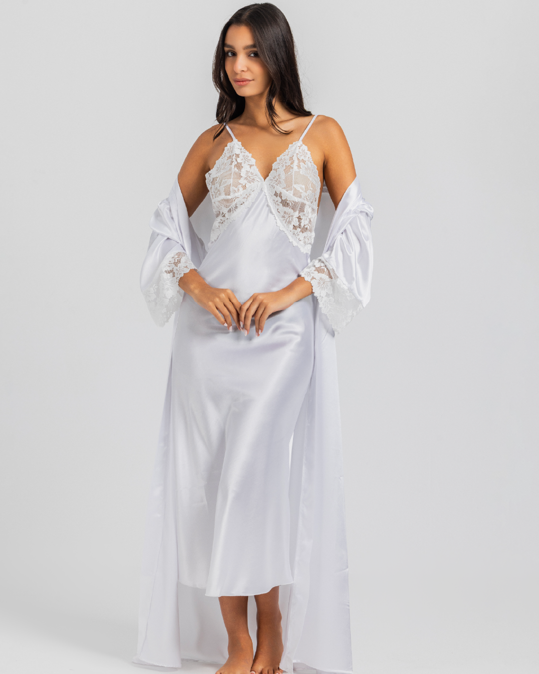 Satin Set Long Shirt and Robe