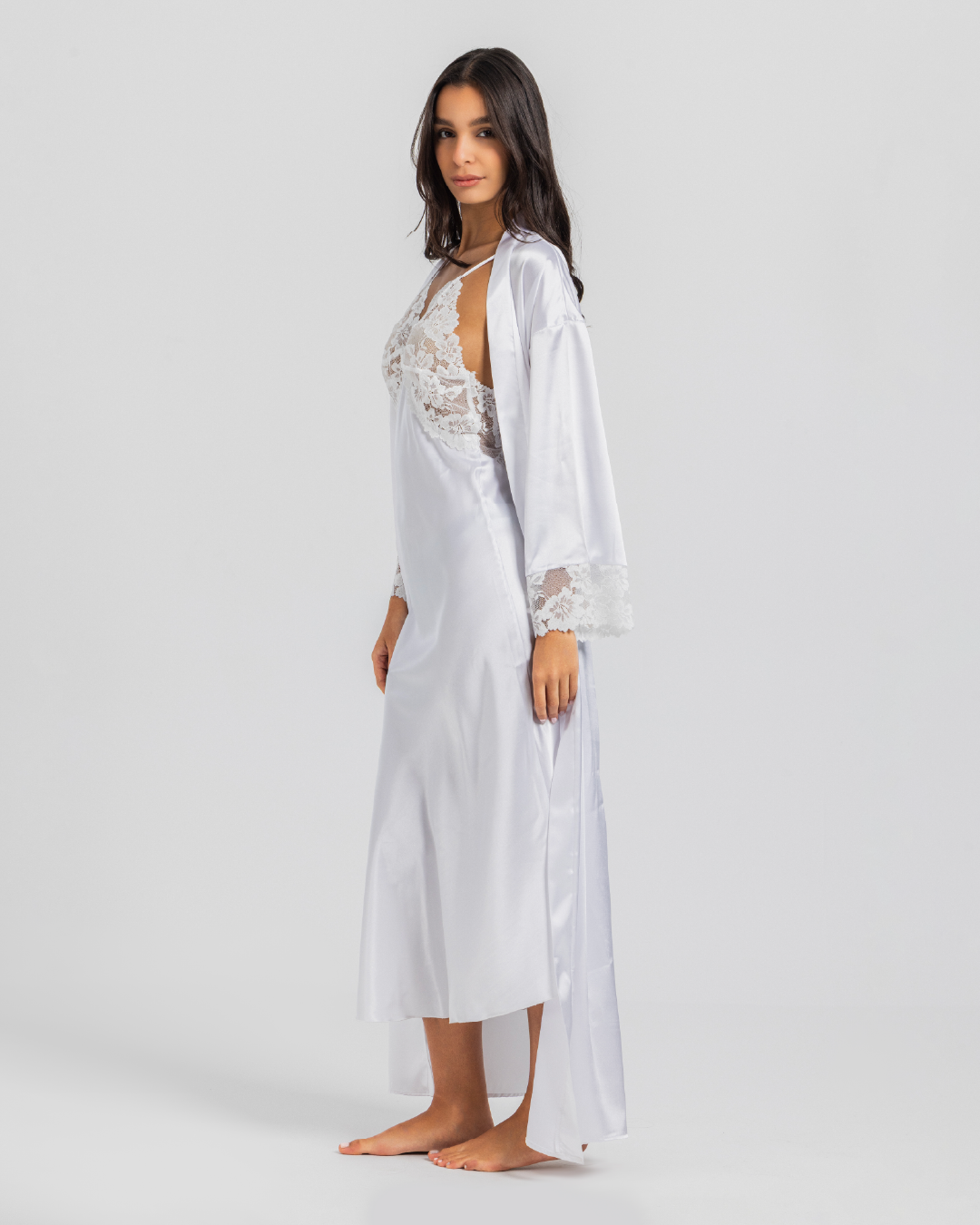 Satin Set Long Shirt and Robe