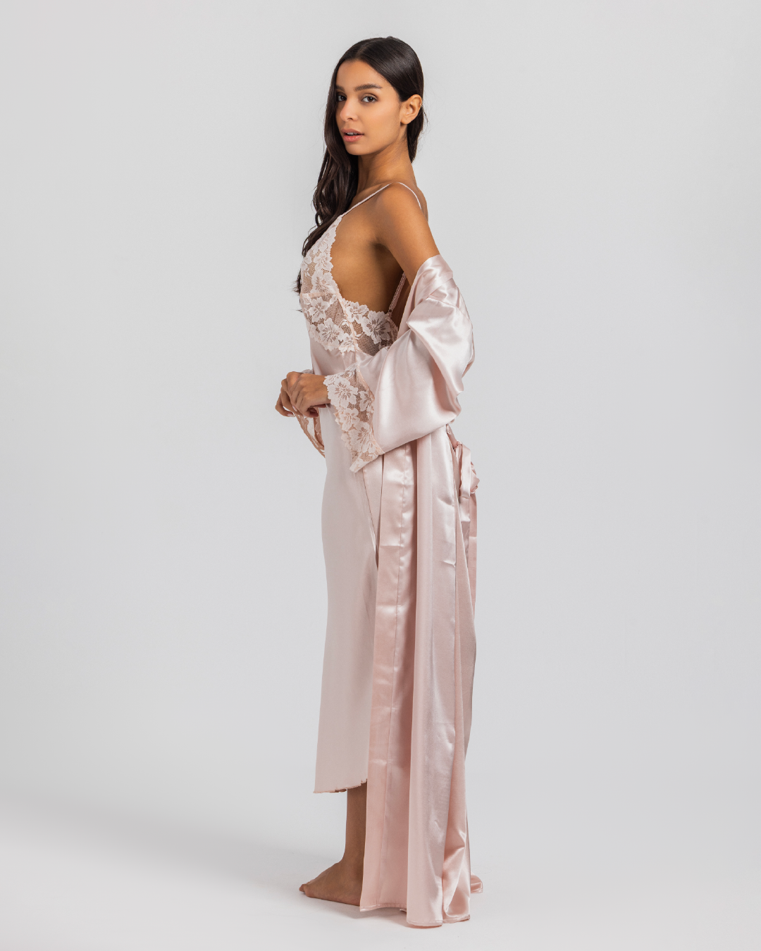 Satin Set Long Shirt and Robe