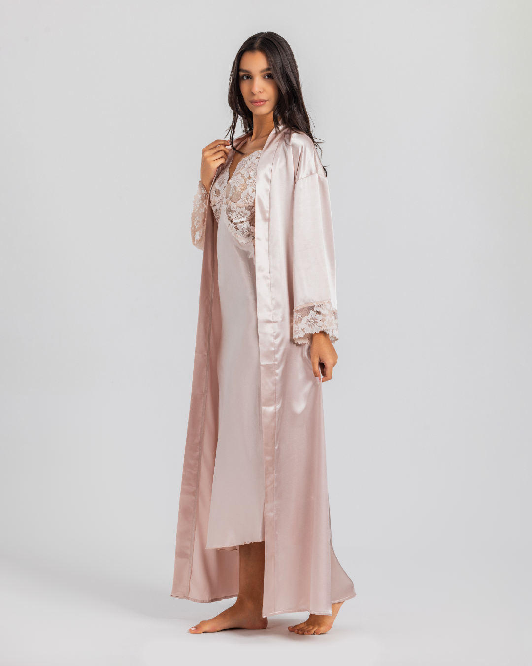 Satin Set Long Shirt and Robe