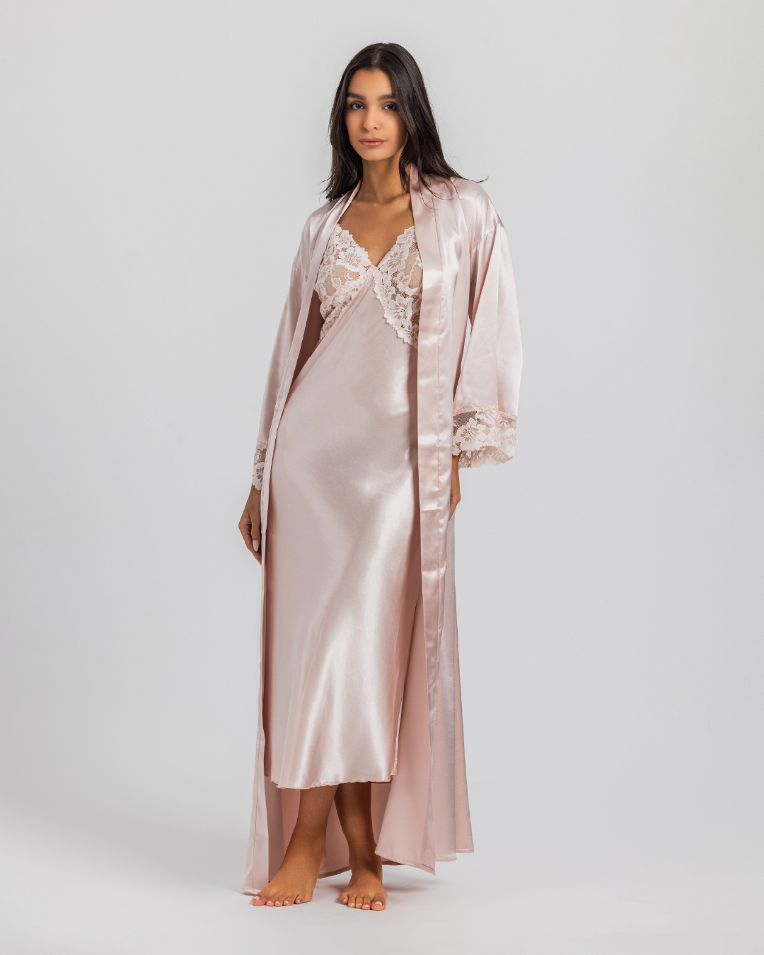 Satin Set Long Shirt and Robe