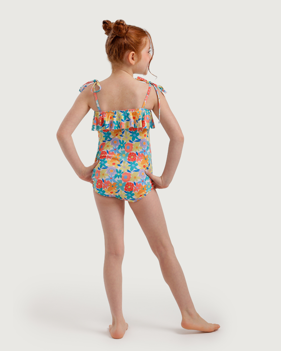 Girls' One-Piece Swimsuit with Colorful Flowers