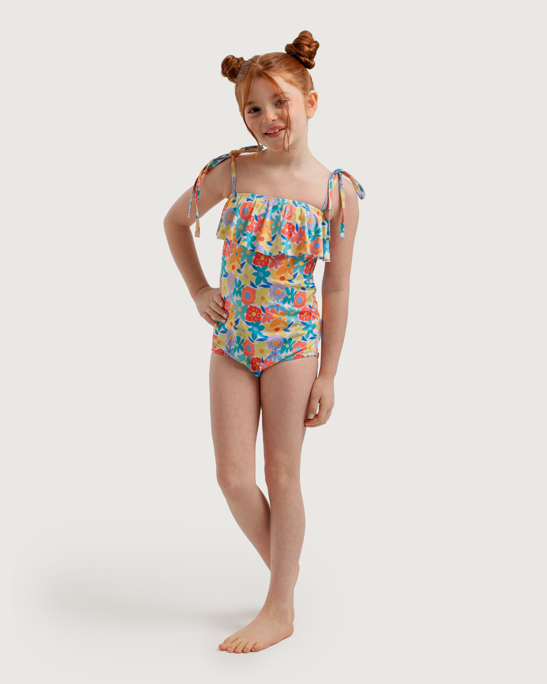 Girls' One-Piece Swimsuit with Colorful Flowers