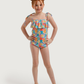 Girls' One-Piece Swimsuit with Colorful Flowers