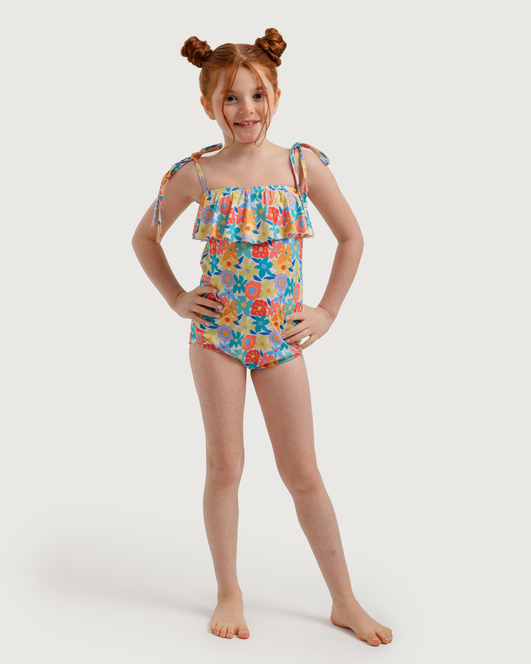 Girls' One-Piece Swimsuit with Colorful Flowers