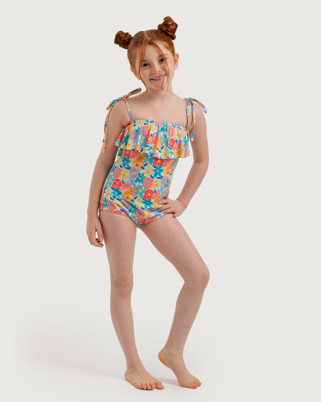 Girls' One-Piece Swimsuit with Colorful Flowers