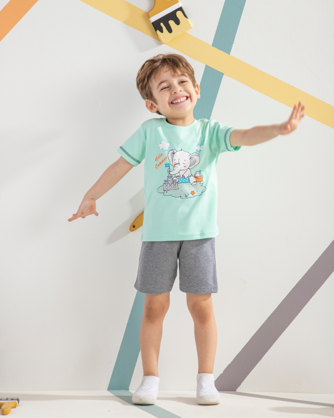 My children's pajamas, half sleeves, elephant print