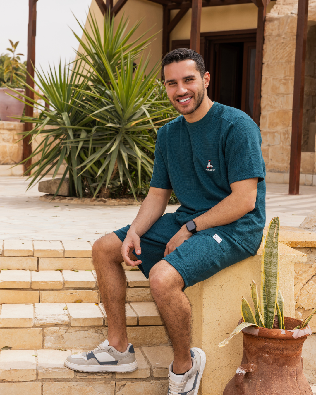 بيجاما شورت جاكارد و توب نص كُم الكابتن الصغير