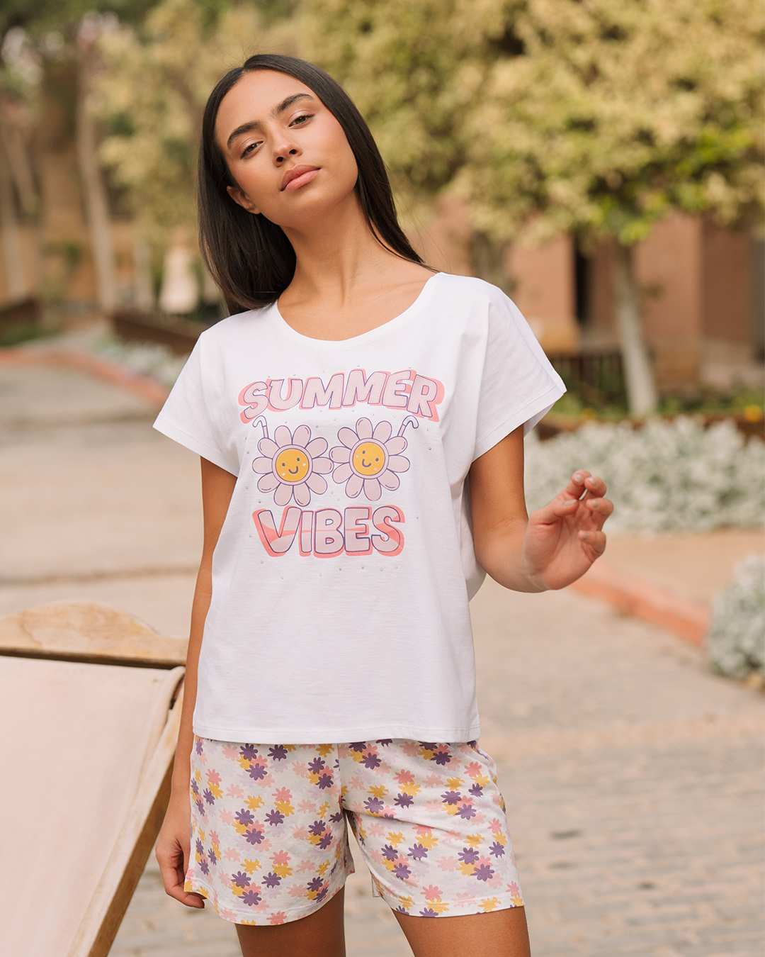 Summerبيجامه حريمي شورت طباعة