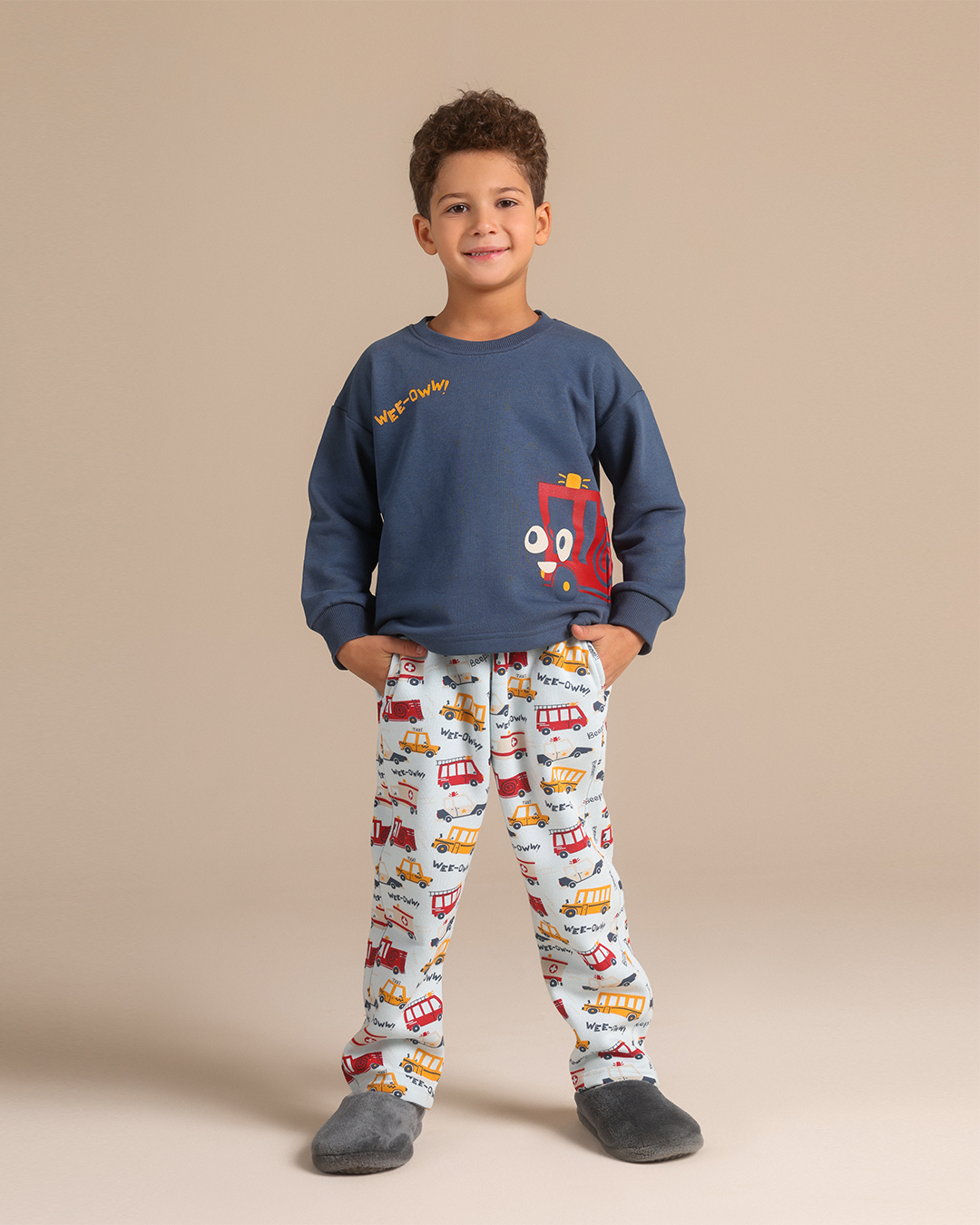 Crew-neck pajamas with car print