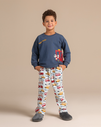 Crew-neck pajamas with car print