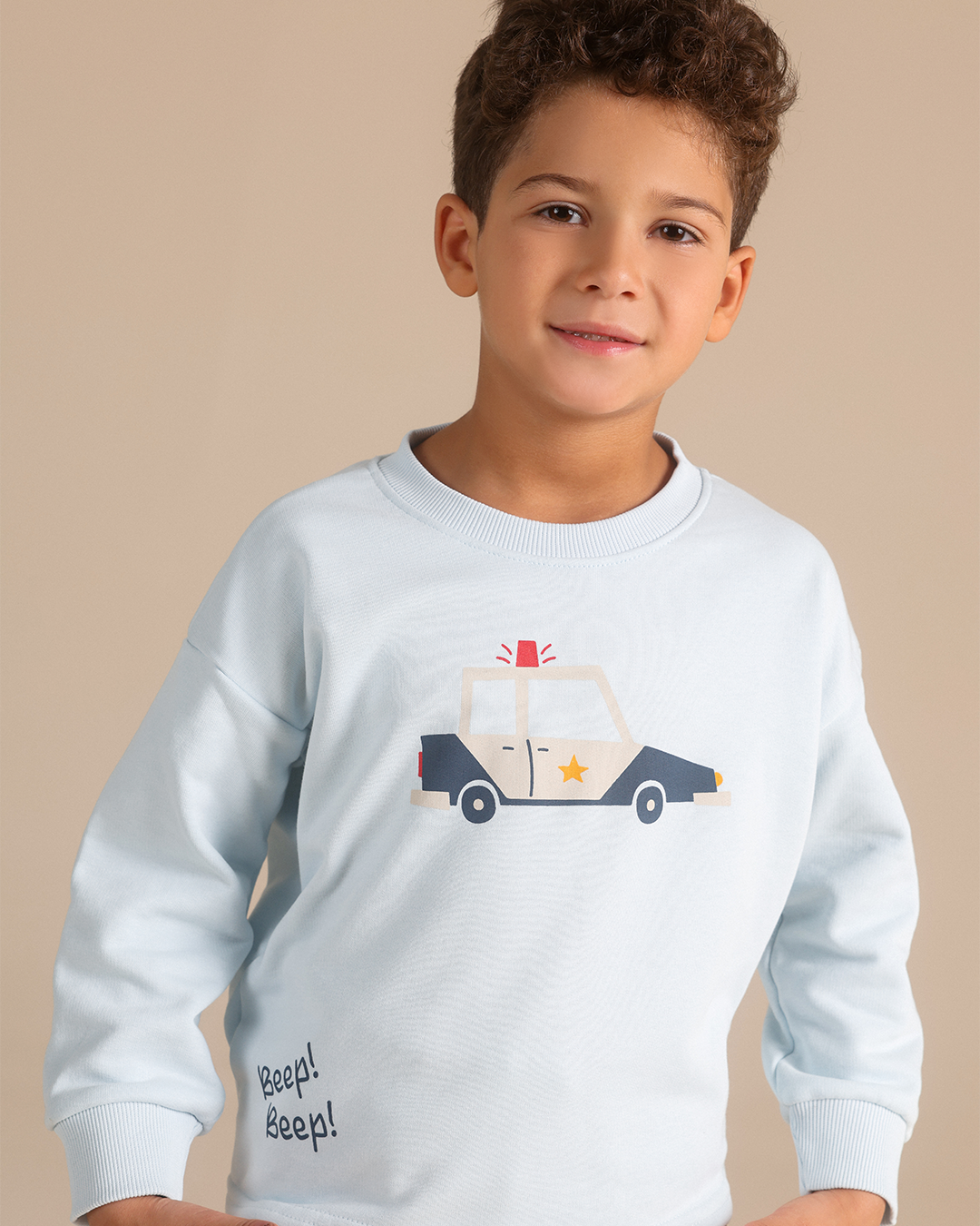Crew-neck pajamas with car print