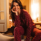 Vintage flower Women Classic Pajama in Burgundy