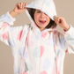 Fleece hooded romper with heart print